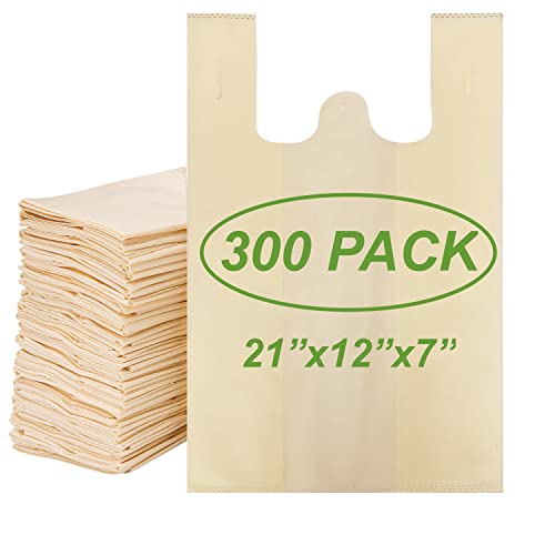 300 Pack Reusable Eco-Friendly Grocery T-Shirt Shopping Bags 21”x12”x7” Durable