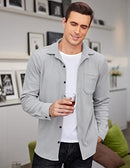 Men's Corduroy Shirt Jacket Casual Slim Fit Button up Overshirt with Flap Pocket Grey