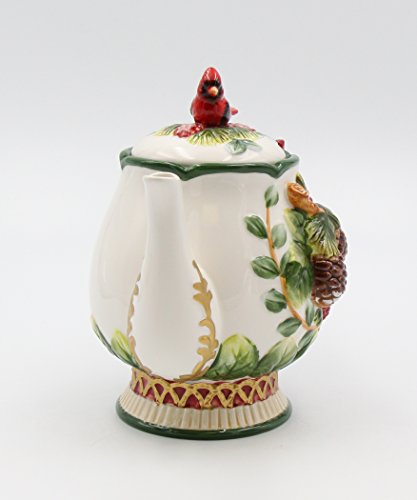Cosmos Gifts Evergreen Holiday Teapot, 8 1/8" x 5 1/4" x 7"H, Red