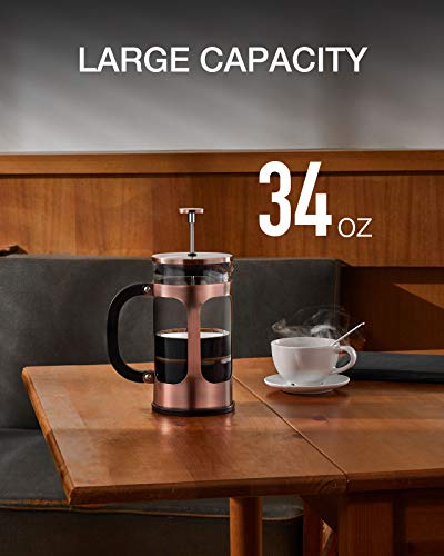 French Press Coffee Maker, Glass Classic Copper 304 Stainless Steel Coffee Press