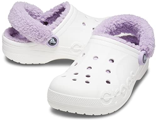 Crocs Unisex Men's and Women's Baya Lined Fuzz Strap Clog, White/Lavender, 7 US