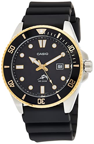 Casio Men's Diver Inspired Stainless Steel Quartz Watch with Resin Strap, Gold, 25.6