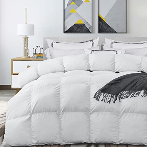 Feather Down Comforter Queen, 100% Cotton Fabric(White,90x90inches)