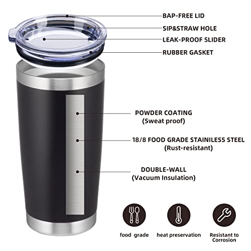 20oz Insulated Tumblers with Lid Stainless Steel Double Wall Tumbler Travel Coffee Cups