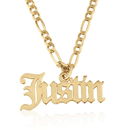 Personalized Name Necklace With Figaro Chain in Sterling Silver 925 or Gold/Rose Plated 18k