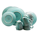 Elama Embossed Stoneware Ocean Dinnerware Dish Set, 16 Piece, Turquoise