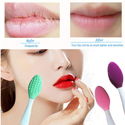 3 PCS Lip Scrub Brush, Double-Sided Silicone Exfoliating Lip Brush