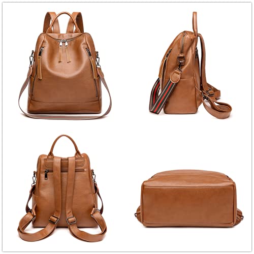 Women Backpack Fashion Leather Purse Casual Shoulder Bag Satchel Large Travel (Brown)