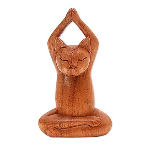 Natural Grain Suar Wood Yoga Pose Meditation Sculpture, 7.5"
