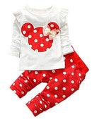 Cute Toddler Baby Girls Clothes Set Long Sleeve T-Shirt and Pants Kids 2pcs Outfits(White+Red,2T)