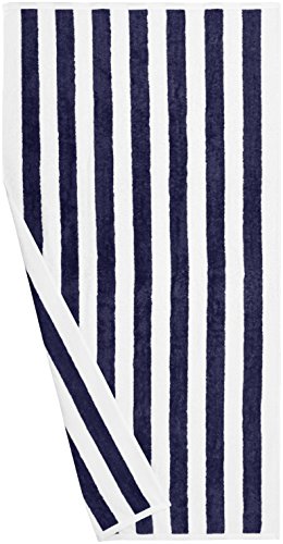 Amazon Basics Cabana Stripe Beach Towel - 2-Pack, Navy Blue