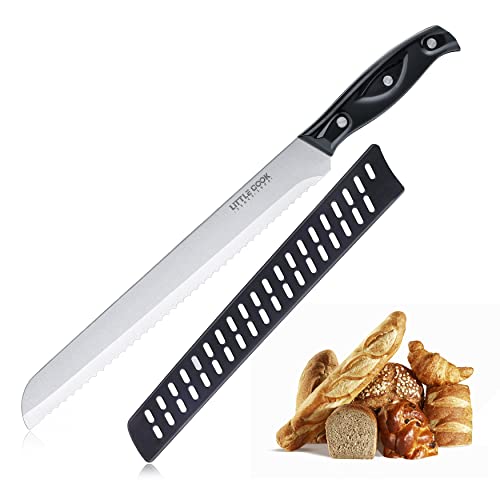 Little Cook Bread Knife with Cover, 10 inch serrated bread knife