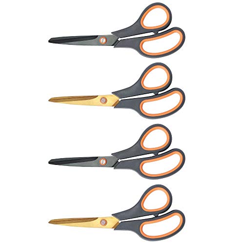 CCR Scissors 8 Inch Soft Comfort-Grip Handles Sharp Titanium Coating Blades, 4-Pack