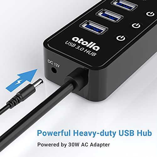 Powered USB 3.0 Hub, atolla 10 Ports USB Data Hub Splitter with Individual ON/Off