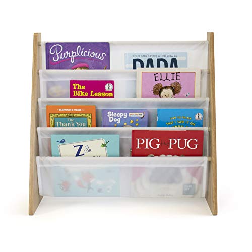 Natural/White Kids Book Rack Storage Bookshelf with Deep Sleeves, Universal