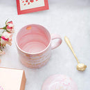 Teacher Appreciation Gifts - Pink Marble Ceramic Coffee Mugs 11.5oz and Lid