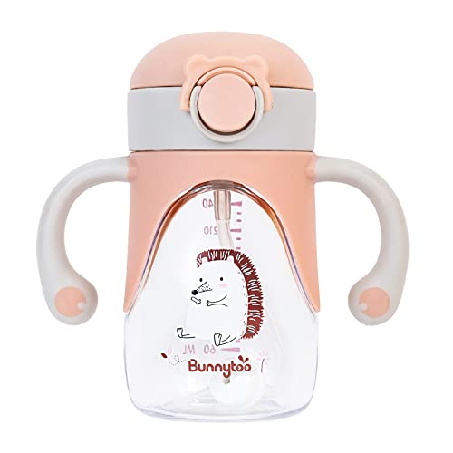 Baby Sippy Cup with Weighted Straw,Transition Bottle for 1 Year Old,Spill-Proof Toddlers Cup with Handle,Appropriate for Infant Older 6-12 Months,8oz(Apricot)