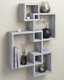 Natural Wood Floating Cube Shelves - Intersecting Wall Mounted Shelves