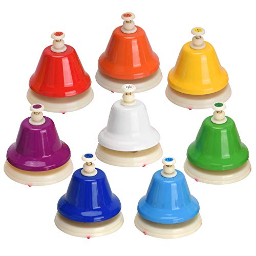 Desk Bells, 8 Notes Diatonic Metal Hand Bells, Rainbow Music Bells