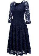 Long-Sleeve A-Line Lace Bridesmaid Dress Midi for Wedding Formal Party S Navy