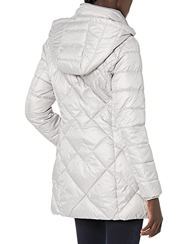 Women's Claremont Diamond Quilted Down Jacket with Removable Hood, Light Grey