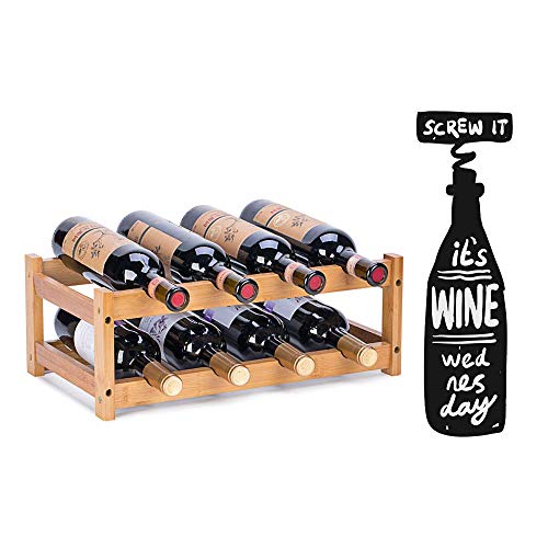 Wine Rack, Natural Bamboo Wine Storage Rack Countertop (2-Tiers 8-Bottles)