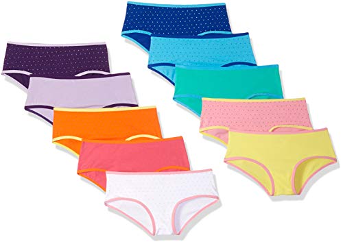 Girls' Bikini Underwear, Pack of 10, Basic Colors, X-Small