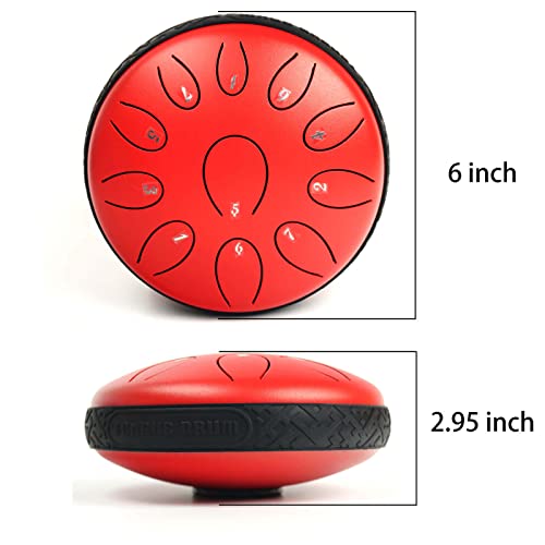 Ironkoi Steel Tongue Drum 6 Inches 11 Notes ，Handpan Drum Percussion Instrument D-Key with Bag, Meditation Entertainment Musical Education Concert Yog (Red)