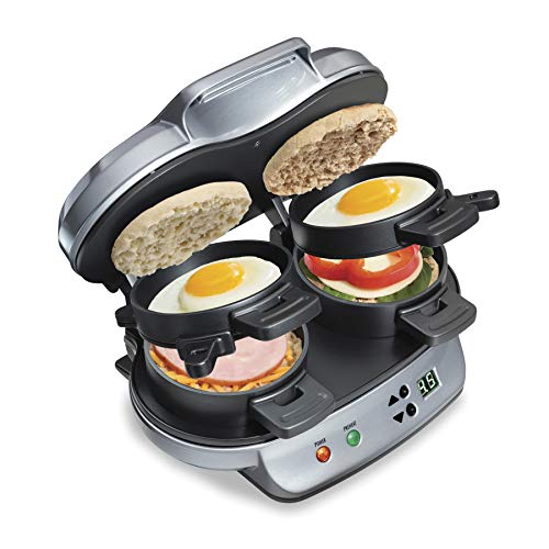 Dual Breakfast Sandwich Maker with Timer, Silver (25490A)