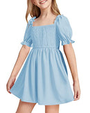 Girls Summer Chiffon Ruffle Mini Dress Square Neck