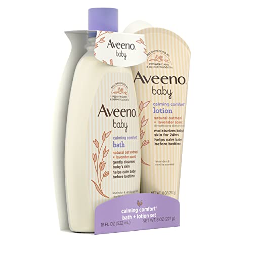 Aveeno Baby Calming Comfort Bath & Lotion Set, Night time Baby Skin Care Products