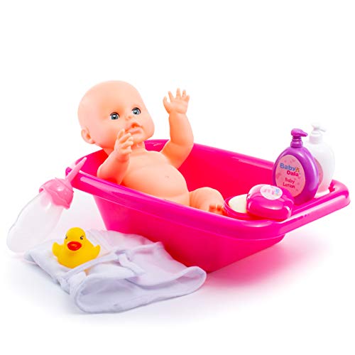 8 Piece Doll Bath Set with Doll, Crib-Shaped Bathtub, Robe and Bath Toys Accessories