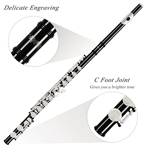 Closed Hole C Flute for Beginners Kids Student, 16 Keys Nickel-plated Flutes - Musical Instrument