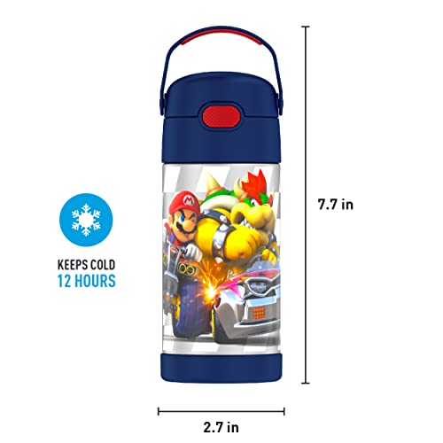THERMOS FUNTAINER 12 Ounce Stainless Steel Vacuum Insulated Kids Straw Bottle, Super Mario Brothers