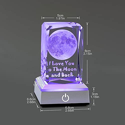 3D Moon Crystal with LED Colourful Light Base ,Christmas Gifts Funny Night Light