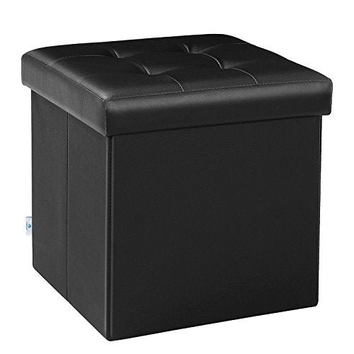 Storage Ottoman Footrest Stool Faux Leather Seat Chest Black 12.6"X12.6"X12.6"