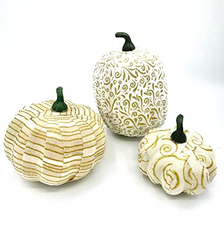 Gold Cream Pumpkins- fabric wrapped decorative fillers- set of 3 fabric wrapped fall decor