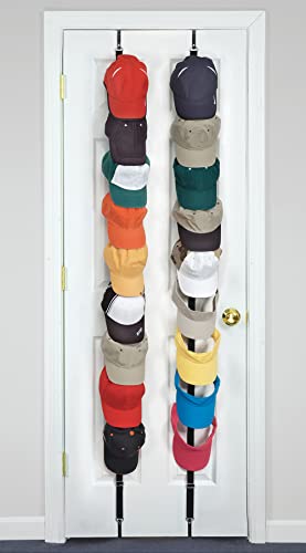 CapRack18 Over-The-Door Cap Organizer, Two Straps, Holds Up To 18 Caps, Black