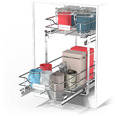 Pull Out Drawer Cabinet Organizer 2-Tier Slide Out Shelves for Optimal Kitchen Storage