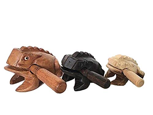 Percussion Instruments Wooden Frog 3 Piece Set of 4 Inch Frog, 3 Inch Frog, 2.75 Inch Frog