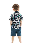 Toddler Baby Boy Shorts Sets Hawaiian Outfit,Infant Kid Leave Floral Short Sleeve Shirt Top+shorts Suits Dark Blue