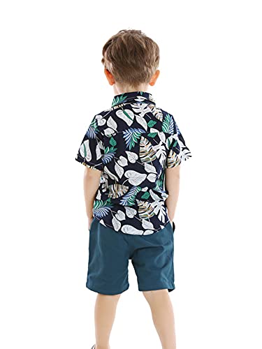 Toddler Baby Boy Shorts Sets Hawaiian Outfit,Infant Kid Leave Floral Short Sleeve Shirt Top+shorts Suits Dark Blue