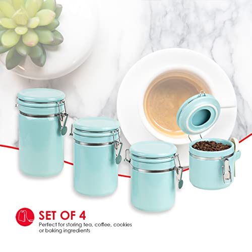 4PC Ceramic Canister Set W/Spoon (Turquoise)