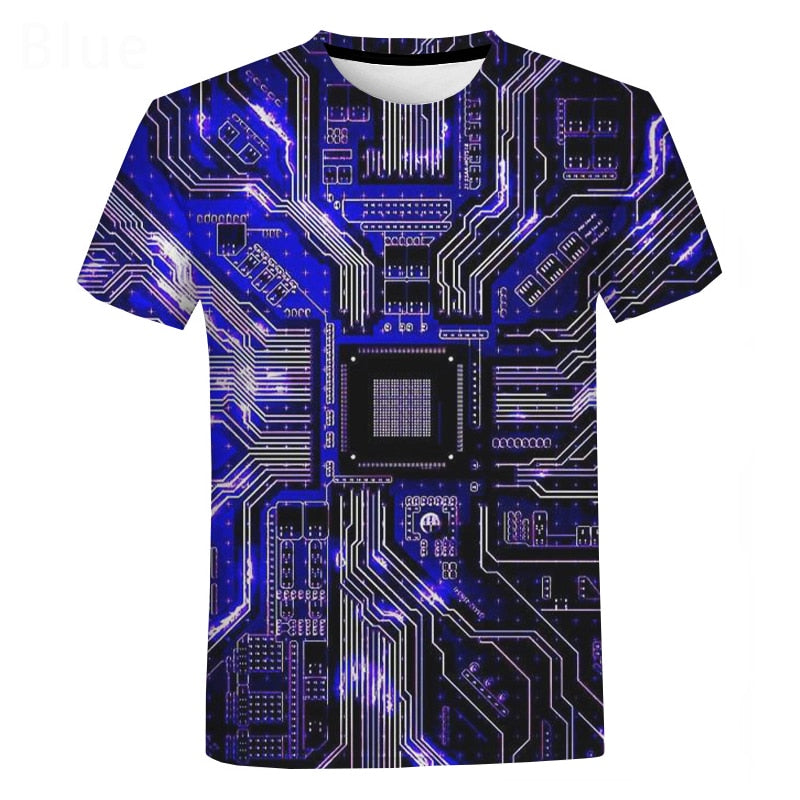 Electronic Chip Hip Hop T Shirt Men Women 3D Machine Printed Oversized T-shirt