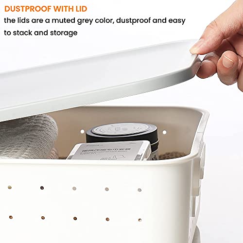 Plastic Storage Bins with Lids Set of 3, Stackable Organizer Lidded Basket