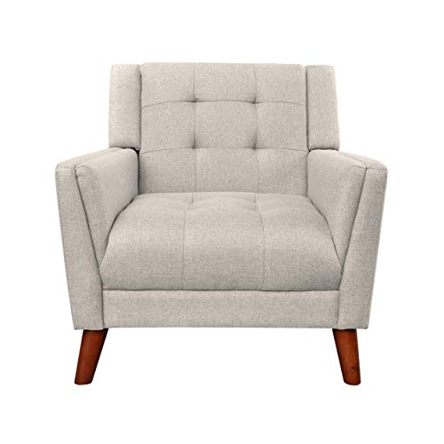 Christopher Knight Home Evelyn Mid Century Modern Fabric Arm Chair, Beige & Walnut