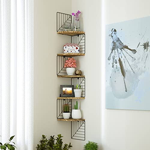 Corner Shelf Wall Mount of 5 Tier Rustic Wood Floating Shelves Wall Shelves