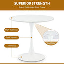 Modern Round Dining Table, 32 Inch Tulip Kitchen Table with MDF Top and Steel Pedestal