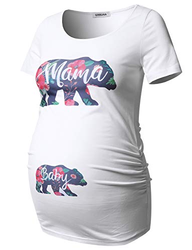 Maternity Shirts Mama Bear Funny Pregnancy Tshirt Novelty Gift Wild Animal Family Tee,White with Two Bear,L …