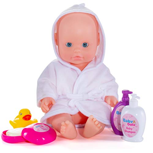 8 Piece Doll Bath Set with Doll, Crib-Shaped Bathtub, Robe and Bath Toys Accessories